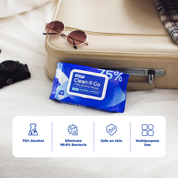 Alcean 75% Classic Alcohol Wipe - 50 Wipes (3 Packs / 9 Packs)