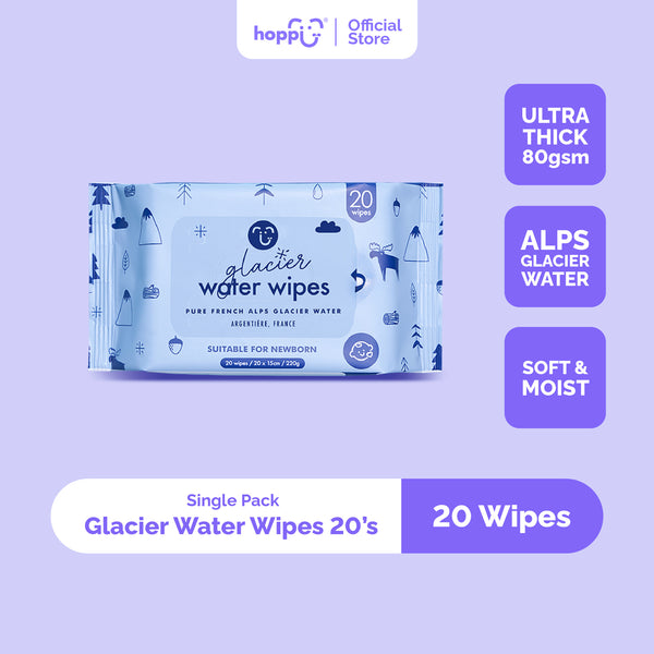 [Non For Sale - Free Gift] Hoppi Premium Baby Glacier Water Wipes - 20 Wipes
