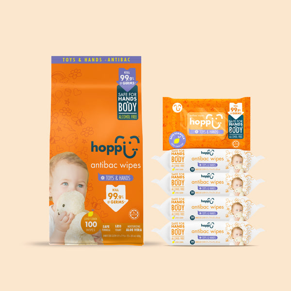 Hoppi Antibacterial Wipes (20 Wipes x 5 Packs)