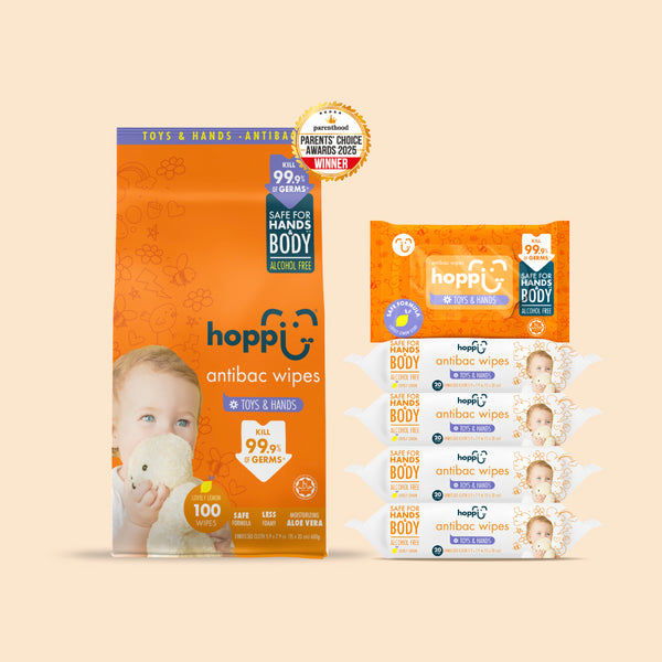 Hoppi Antibacterial Wipes (20 Wipes x 5 Packs)