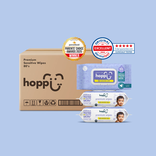 [Carton] Hoppi Premium Wipes [German Dermatologically Tested] with Halal Certified (80 Wipes x 12 Packs)
