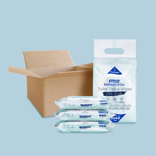 [Carton] Alcean Flushable Toilet Wipes with Natural Plant Extract (40 Wipes x 3 Packs)