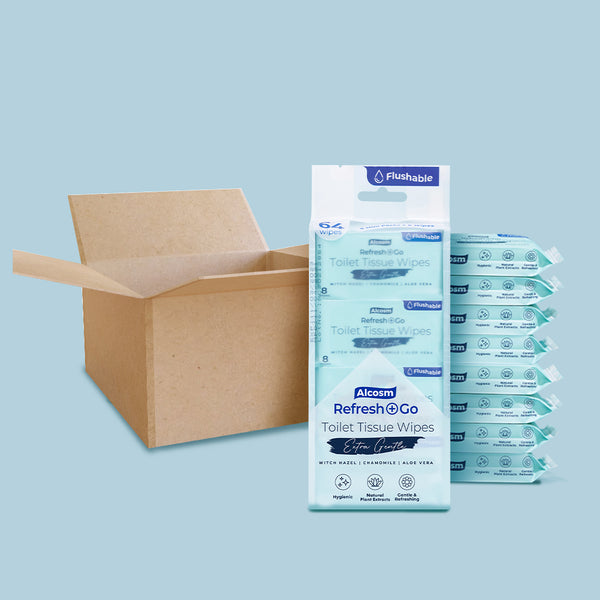 [Carton] Alcean Flushable Toilet Wipes with Natural Plant Extract (8 Wipes x 24 Bundles x 8 Packs)