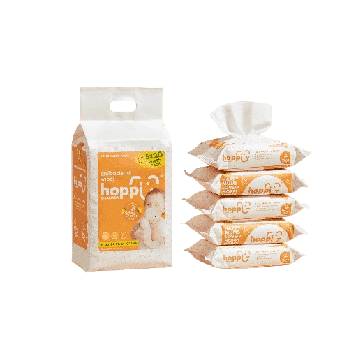 [Non For Sale - Free Gift] Hoppi Antibacterial Wipes (20 Wipes x 5 packs)