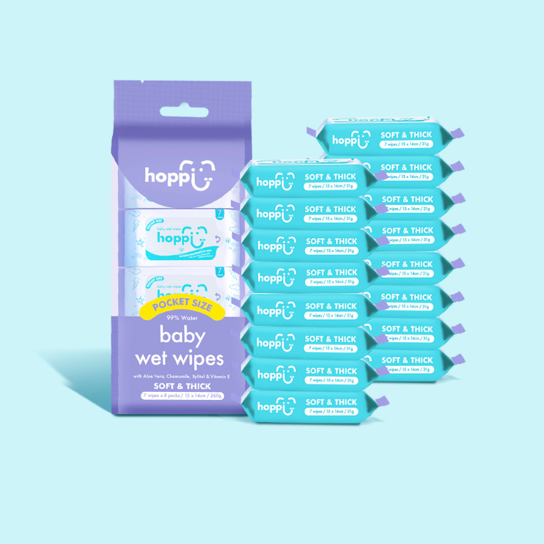 Hoppi Pocket Size Baby Wet Wipes 7's (8 Packs/ 24 Packs )