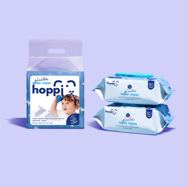 Hoppi Glacier Water Wipes (80 Wipes x 2 packs)